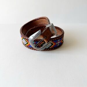 Vintage 70’s Leather Southwestern Beaded Inlay Belt